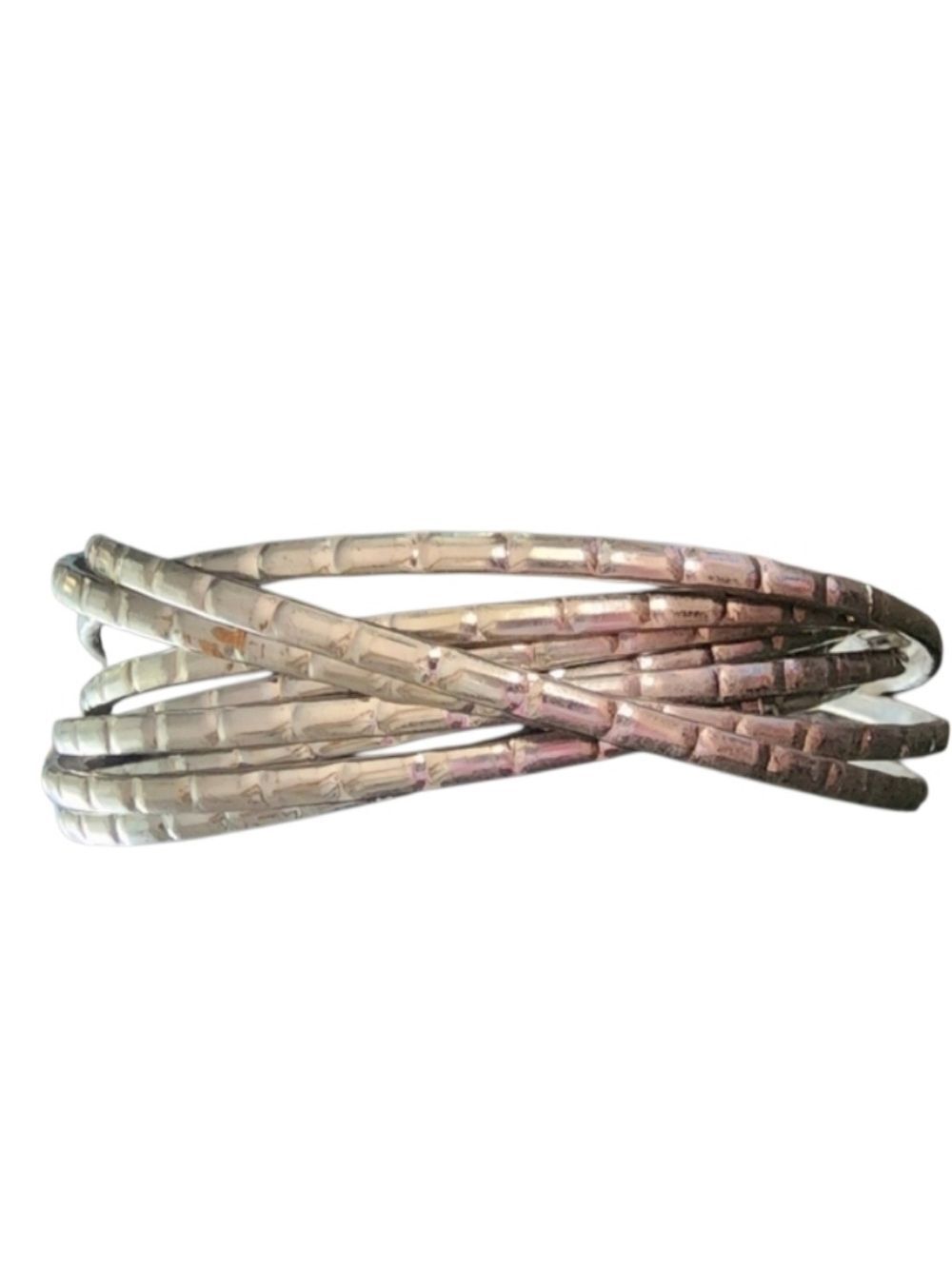 Silvertone Bamboo-Style Bangle Bracelets